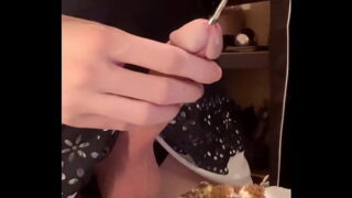 Petite Sheboy Jessica Bloom Eats Her Own Cum off a Cake